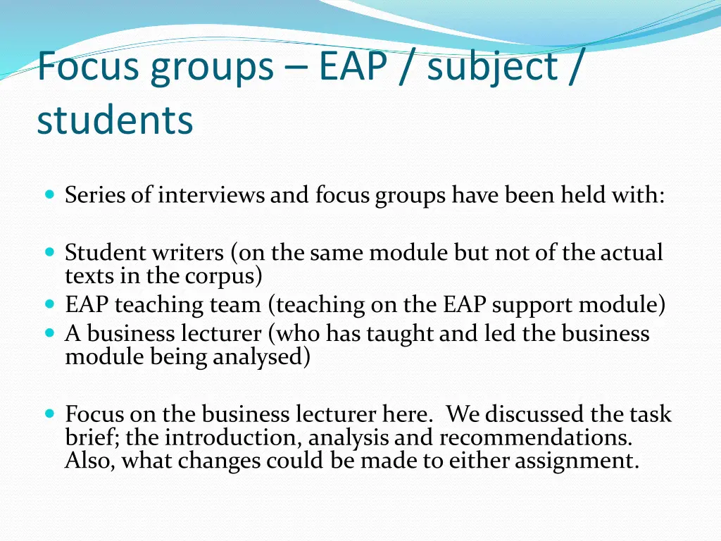 focus groups eap subject students