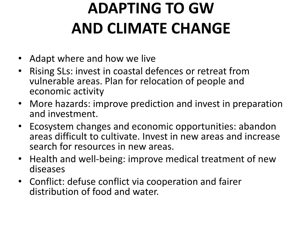 adapting to gw and climate change