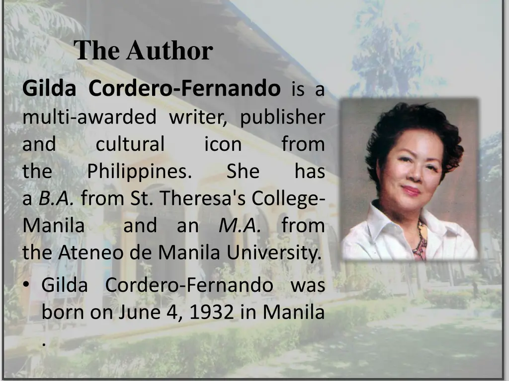 the author gilda cordero fernando is a multi