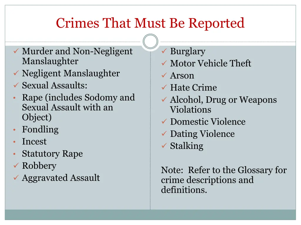 crimes that must be reported