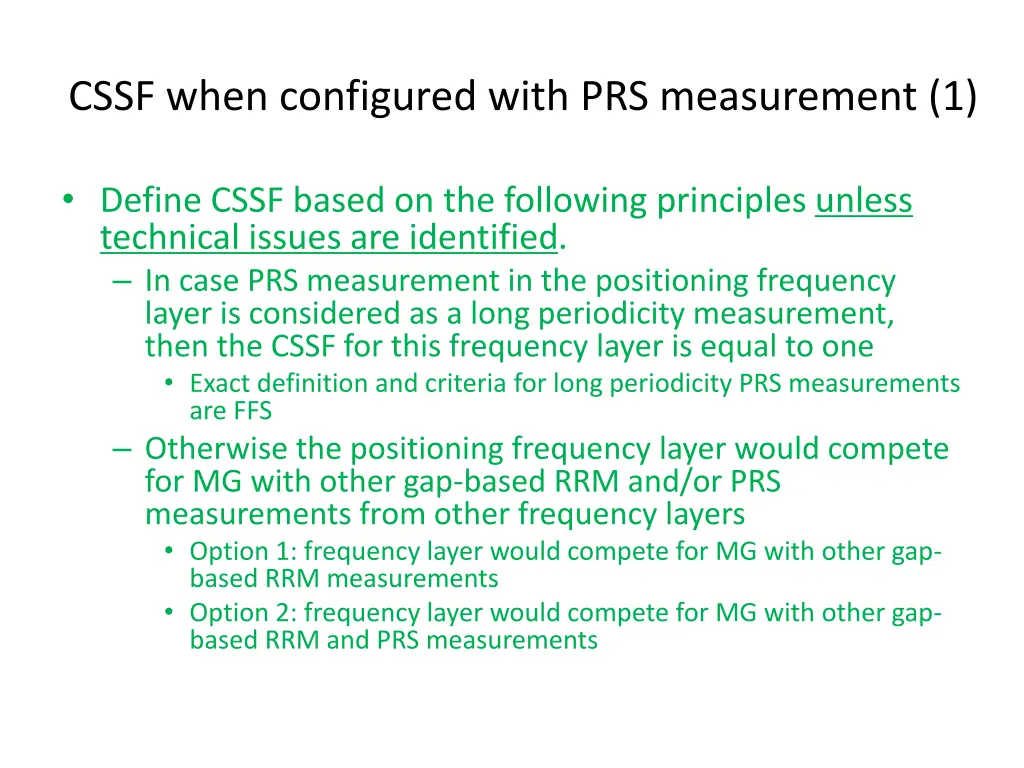 cssf when configured with prs measurement 1
