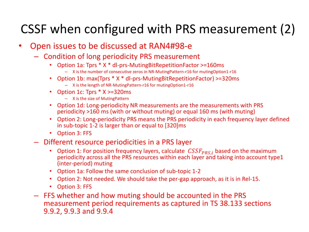 cssf when configured with prs measurement 2 open