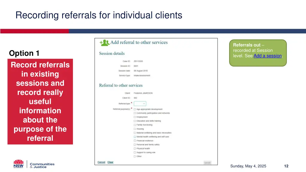 recording referrals for individual clients