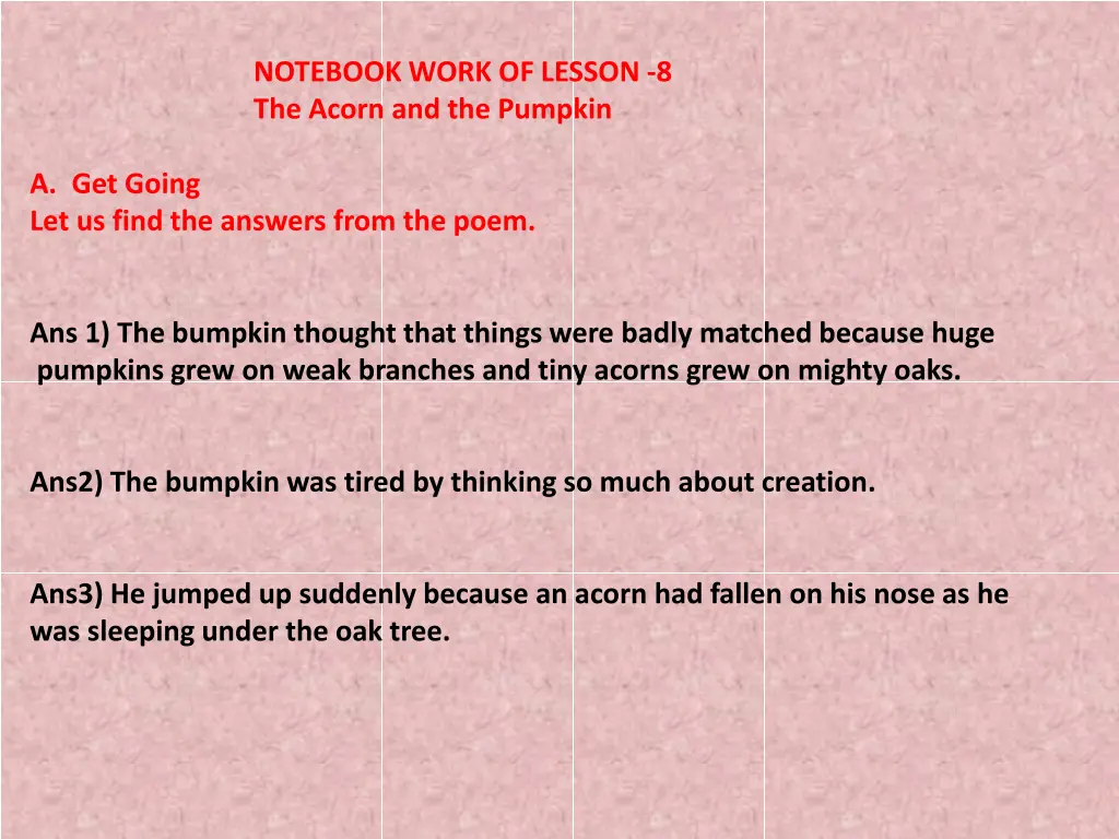 notebook work of lesson 8 the acorn