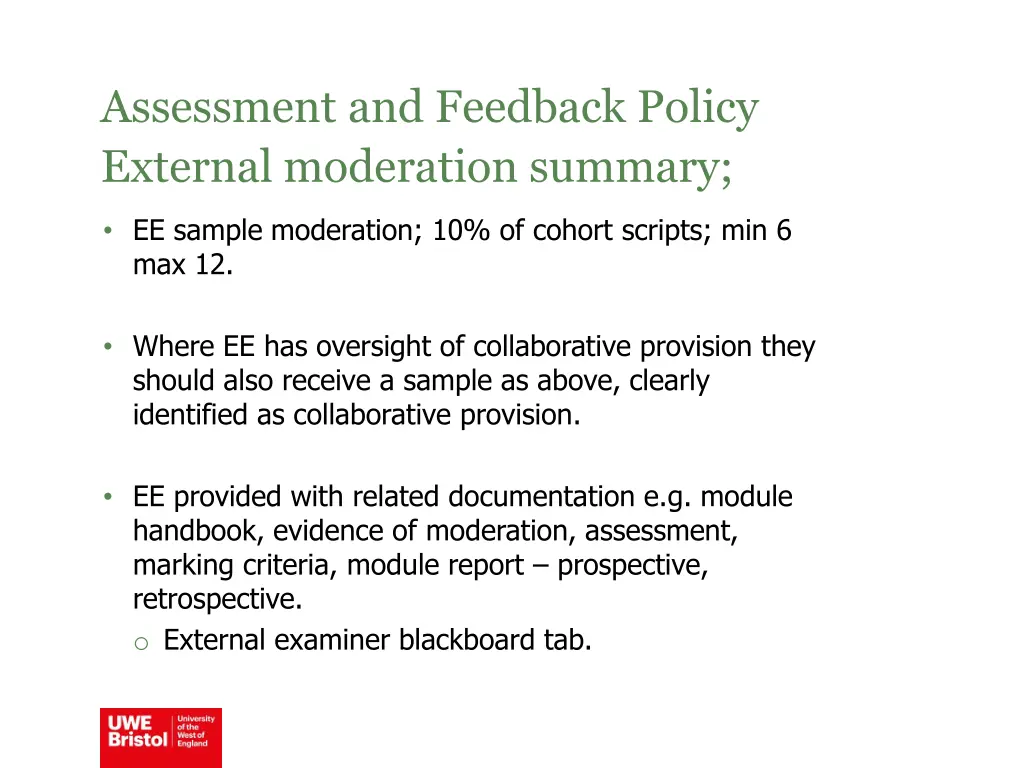 assessment and feedback policy external