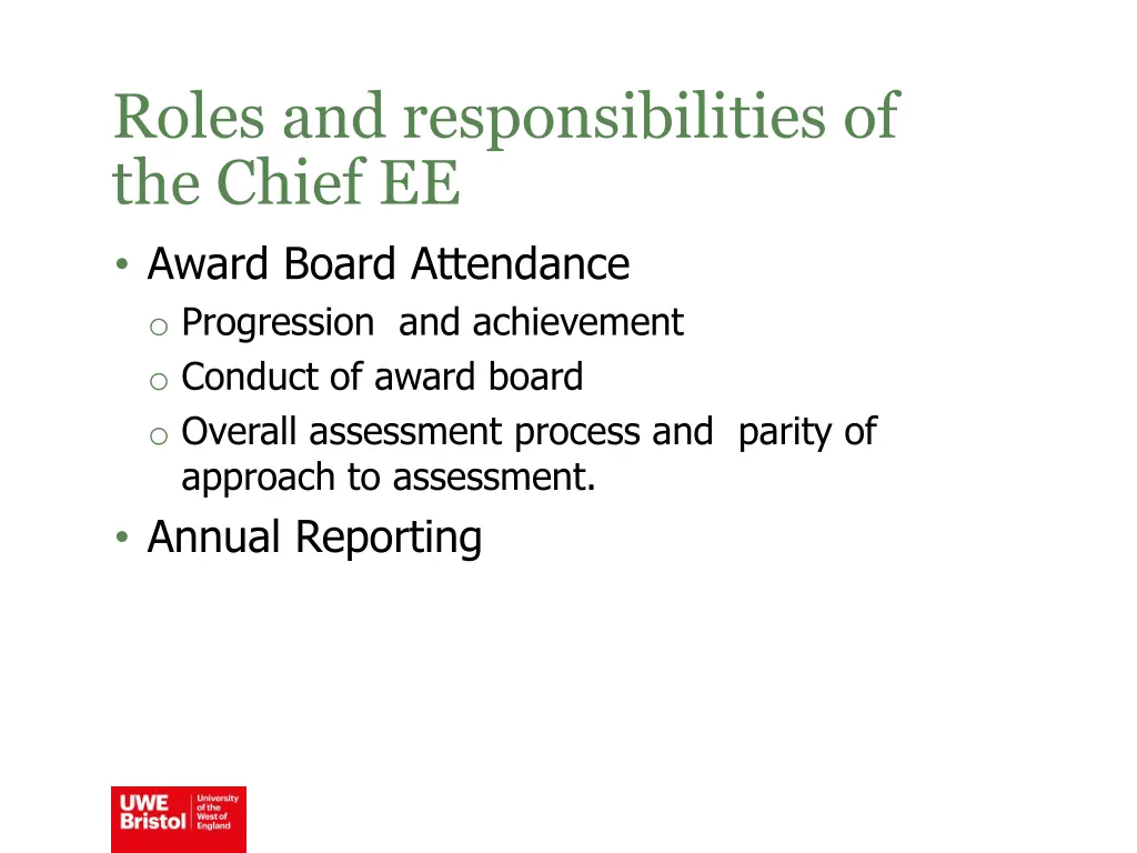 roles and responsibilities of the chief ee award