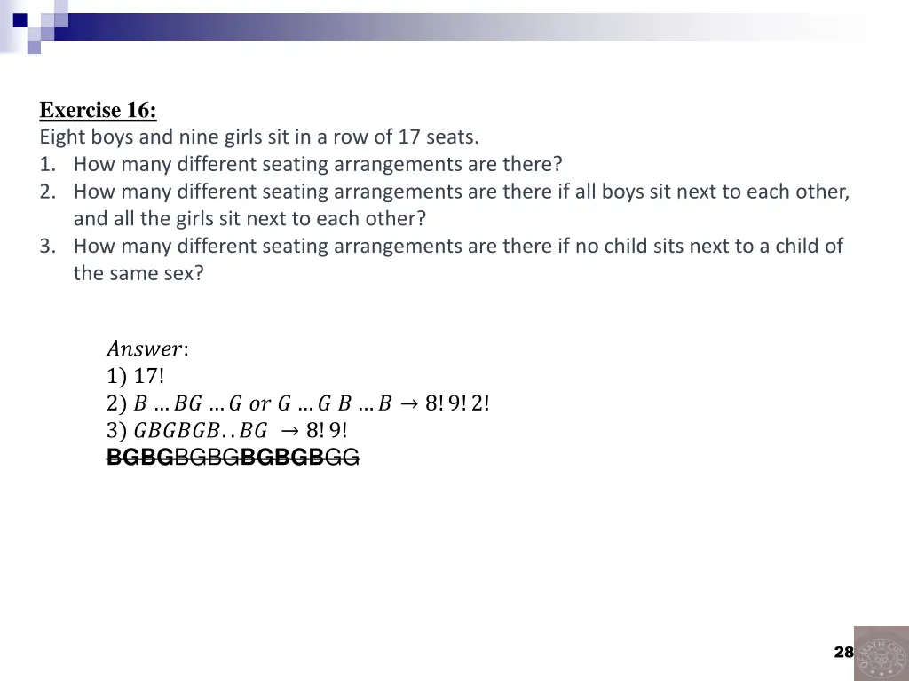 exercise 16 eight boys and nine girls