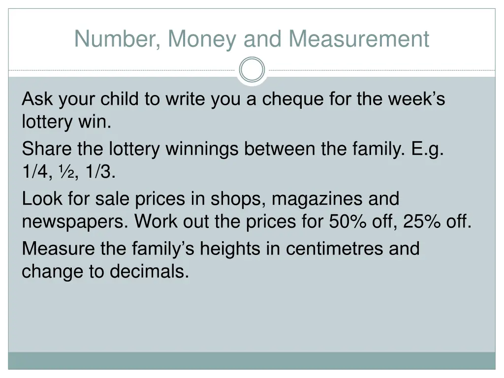 number money and measurement
