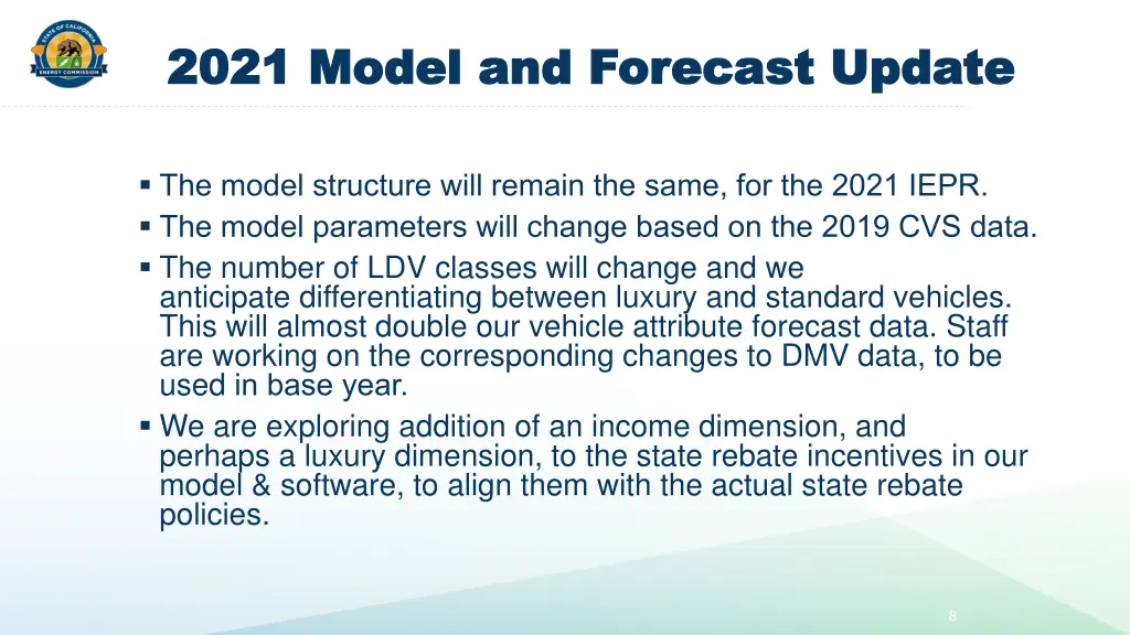 2021 model and forecast update 2021 model