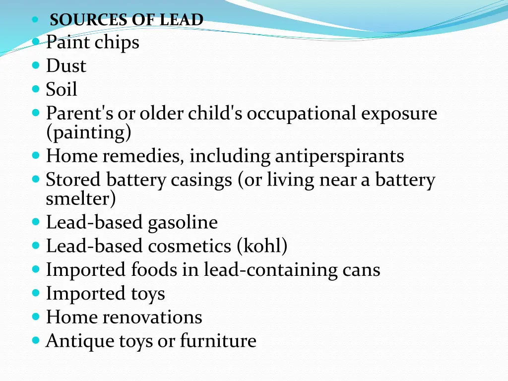 sources of lead paint chips dust soil parent