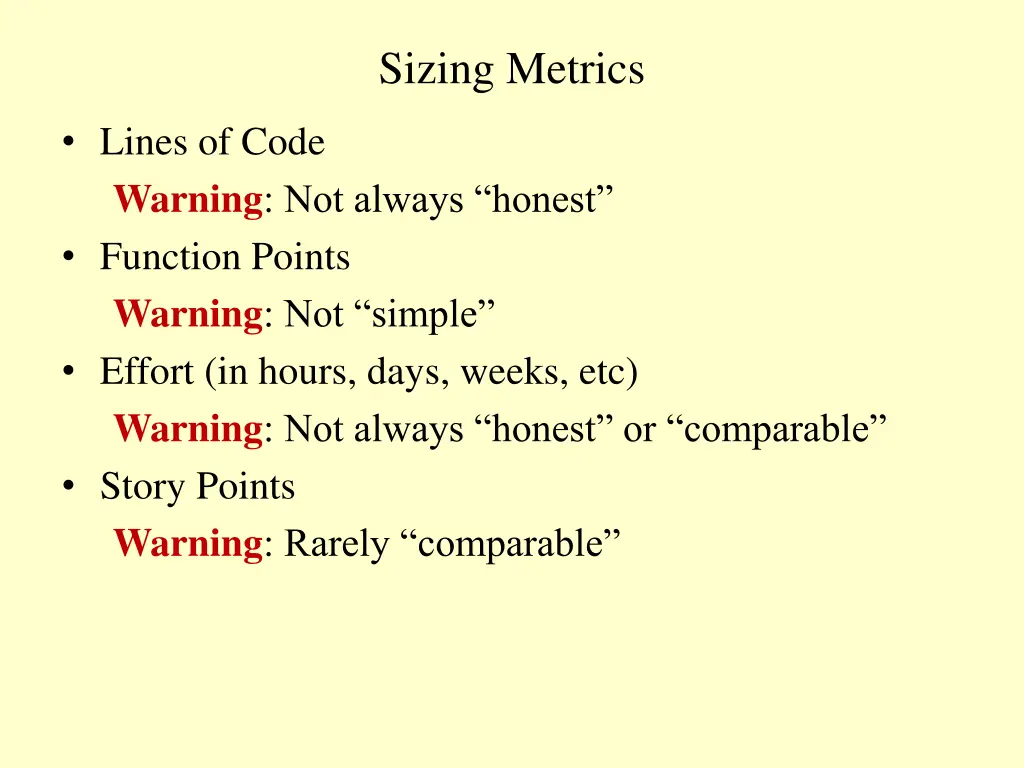 sizing metrics