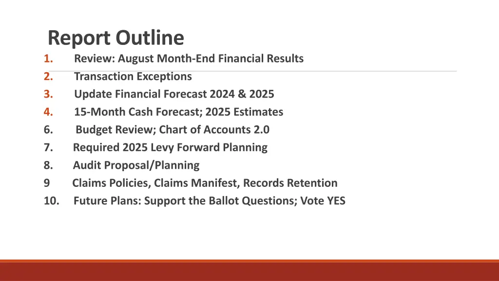 report outline 1 review august month