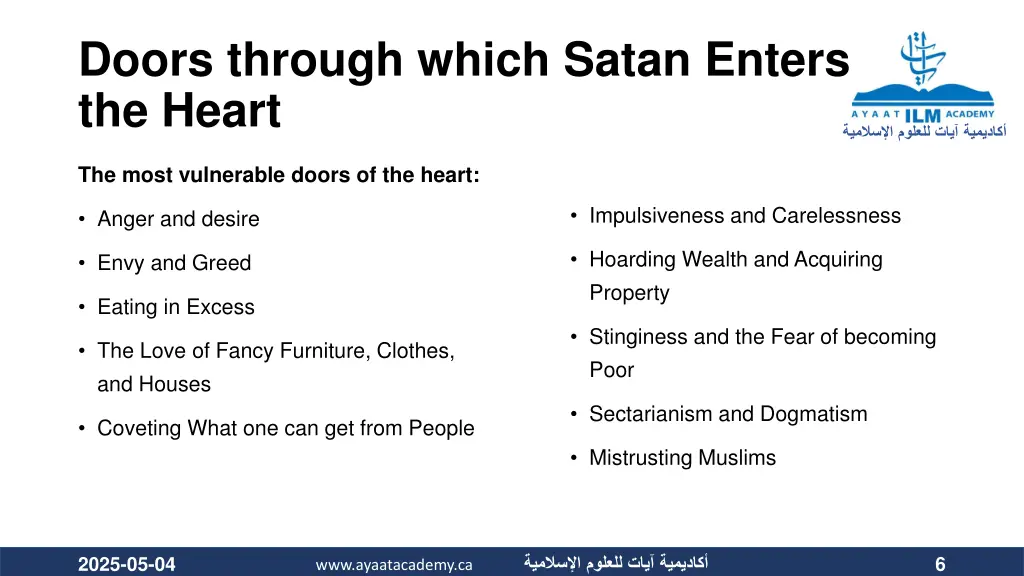 doors through which satan enters the heart