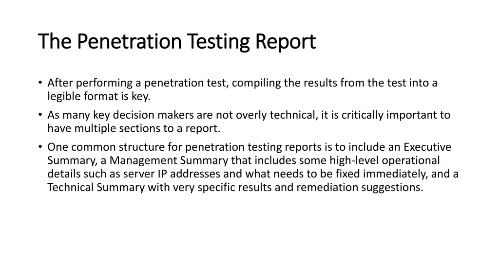 the penetration testing report the penetration