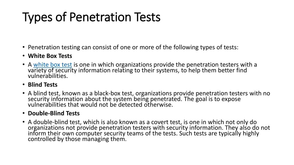 types of penetration tests types of penetration