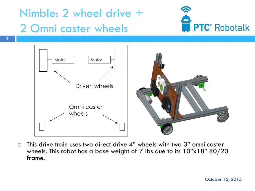nimble 2 wheel drive 2 omni caster wheels