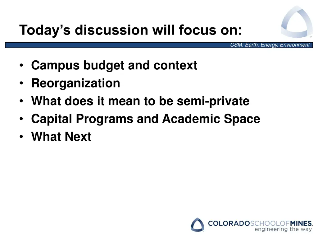 today s discussion will focus on