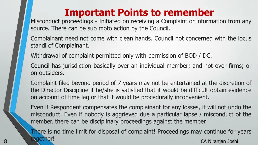 important points to remember misconduct