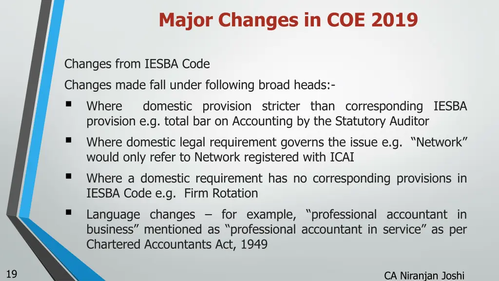 major changes in coe 2019 1