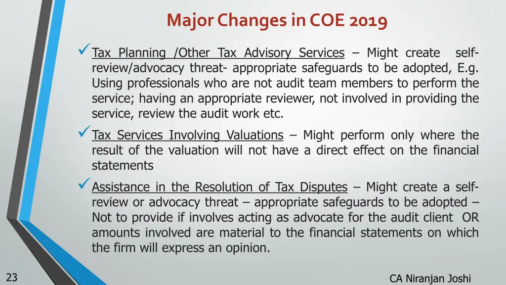 major changes in coe 2019 3