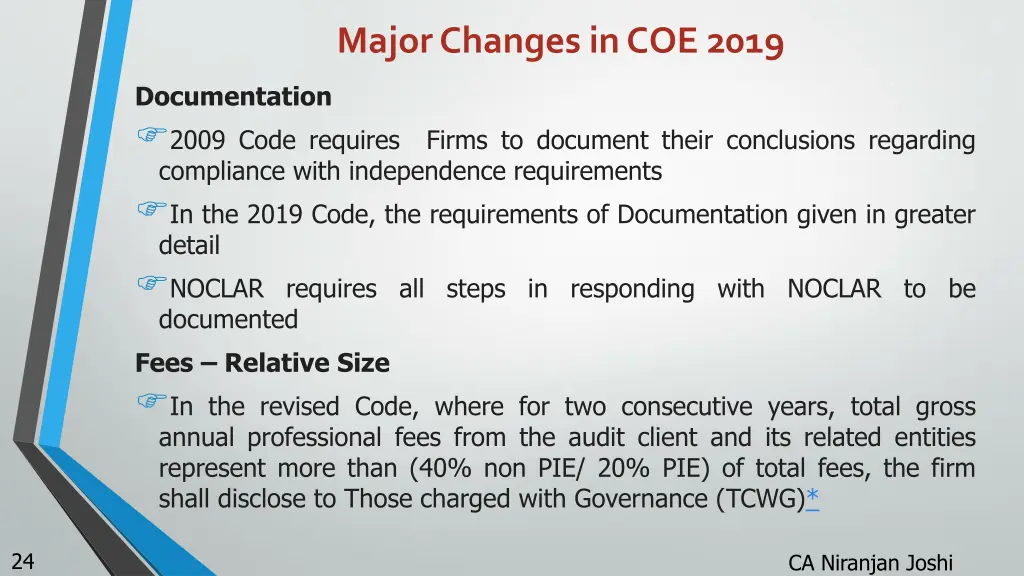 major changes in coe 2019 4