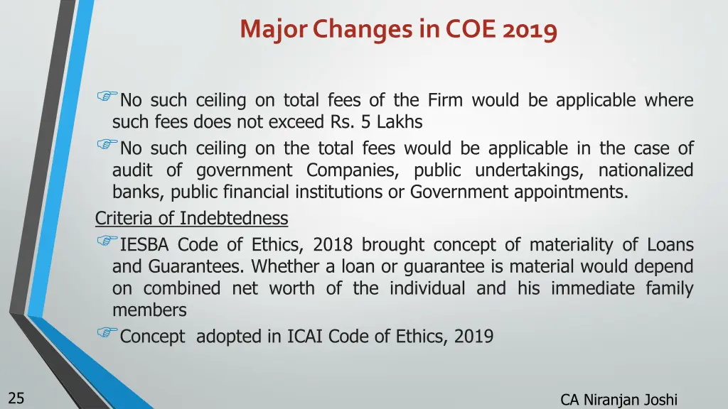 major changes in coe 2019 5