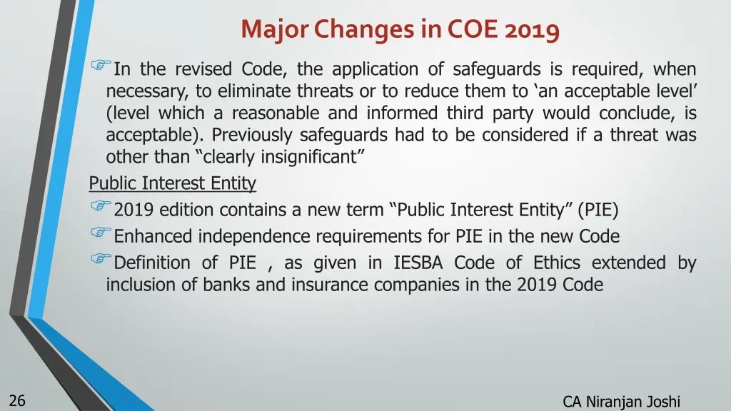 major changes in coe 2019 in the revised code