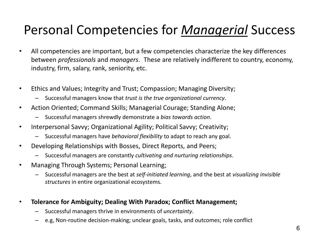 personal competencies for managerial success