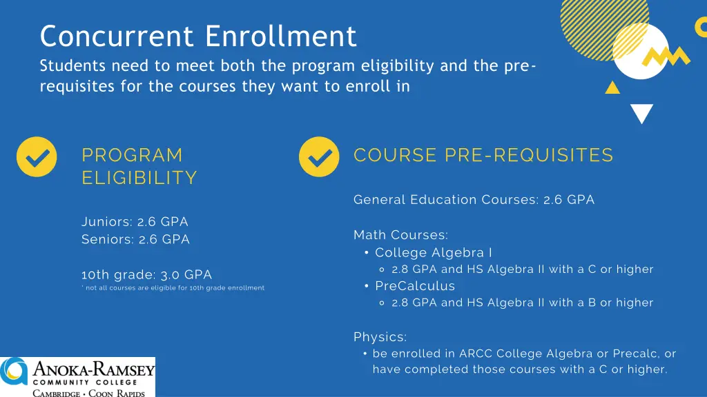 concurrent enrollment students need to meet both