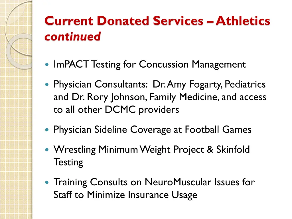 current donated services athletics continued