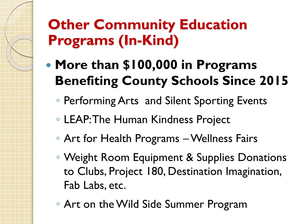 other community education programs in kind