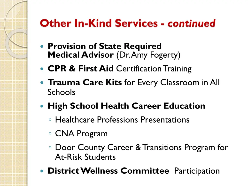 other in kind services continued
