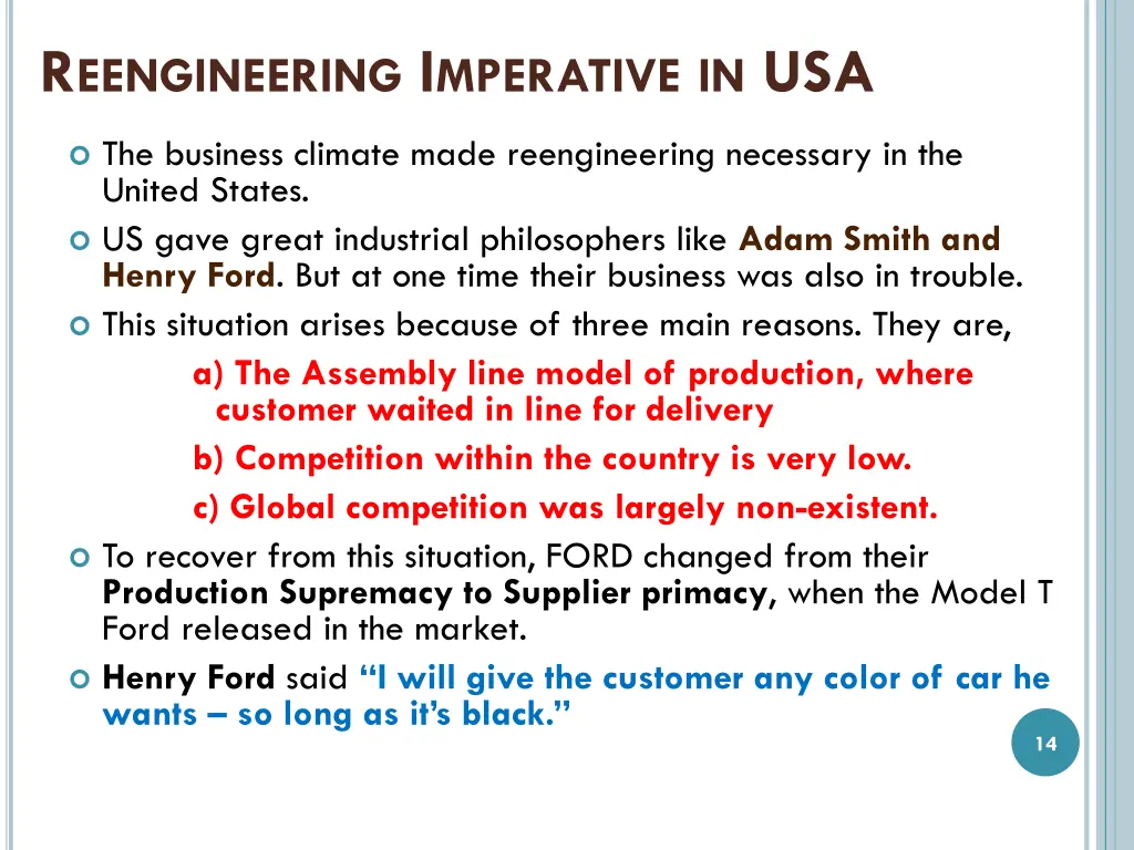r eengineering i mperative in usa