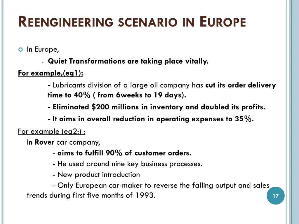 r eengineering scenario in e urope