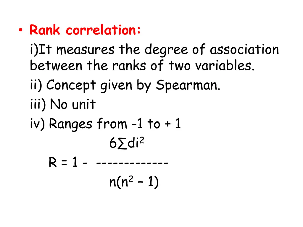 rank correlation i it measures the degree