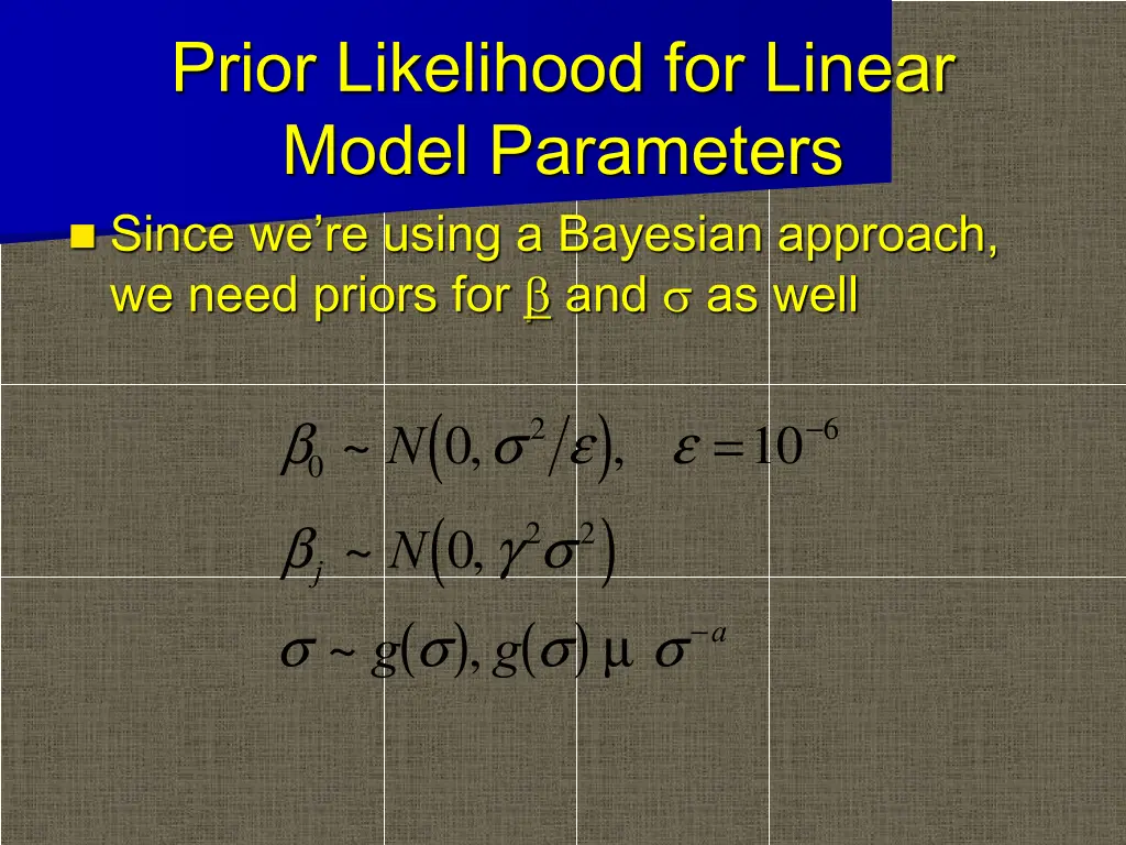 prior likelihood for linear model parameters