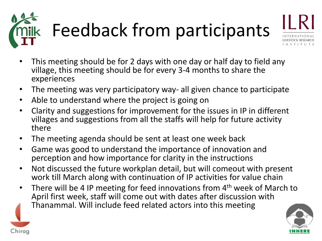 feedback from participants