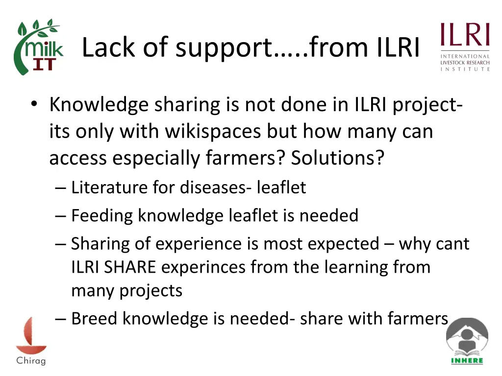 lack of support from ilri