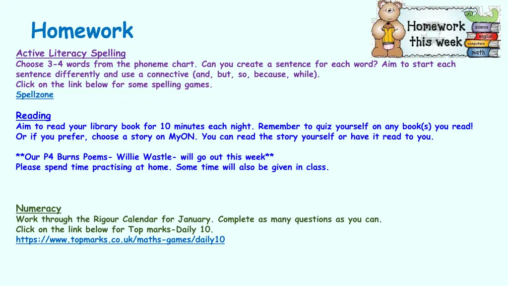 homework active literacy spelling choose