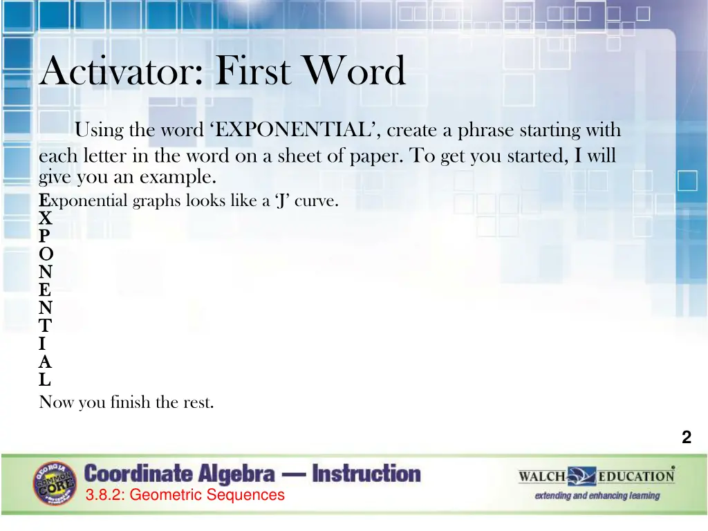 activator first word using the word exponential