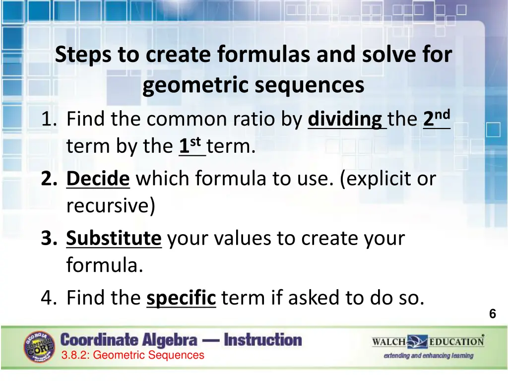 steps to create formulas and solve for geometric