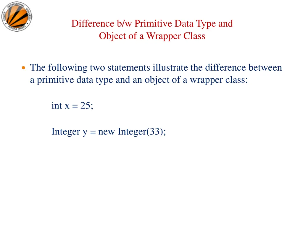 difference b w primitive data type and object