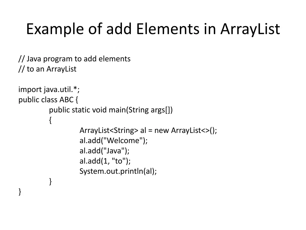 example of add elements in arraylist