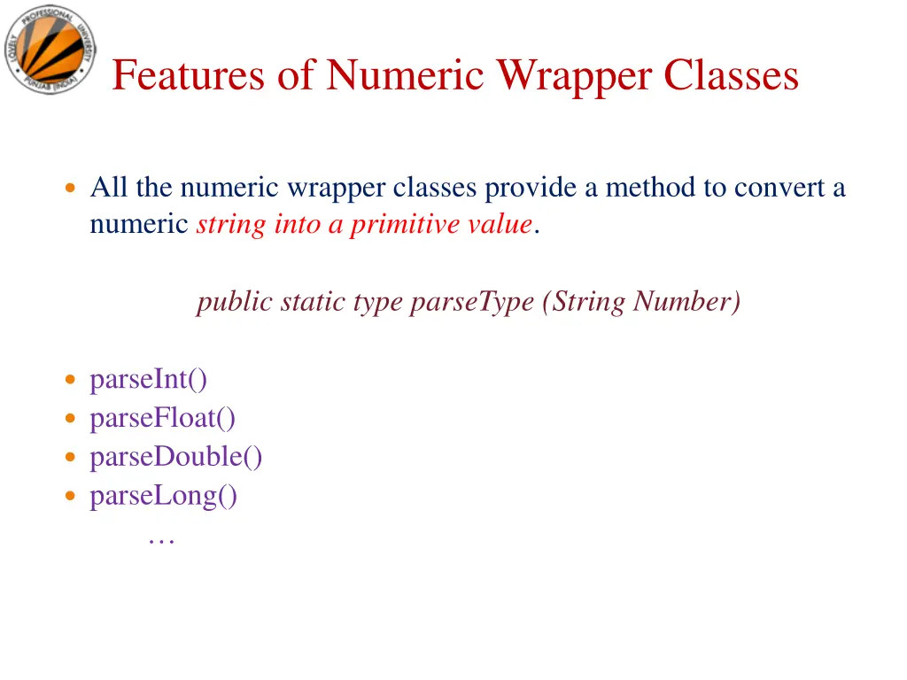 features of numeric wrapper classes