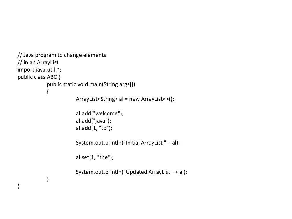 java program to change elements in an arraylist
