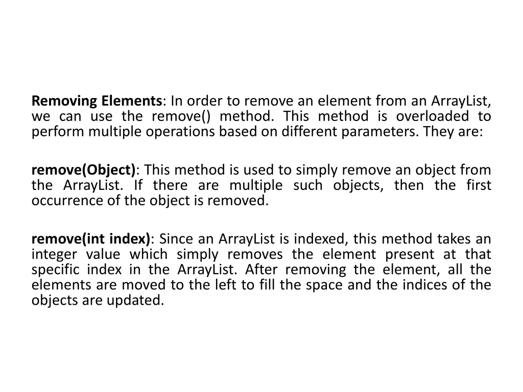 removing elements in order to remove an element