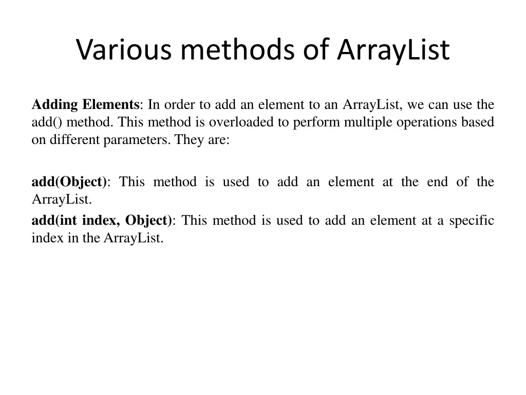 various methods of arraylist