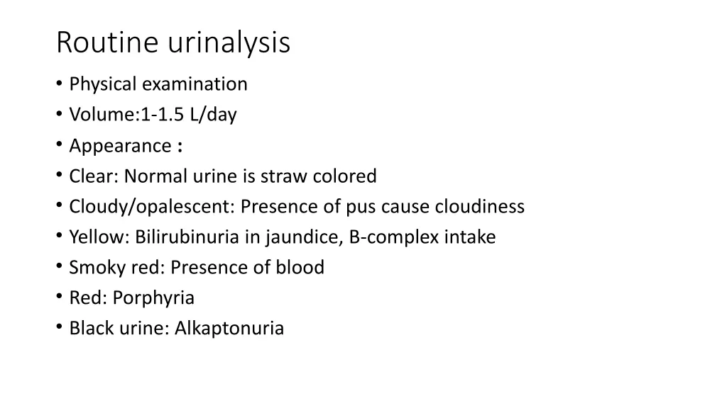 routine urinalysis physical examination volume