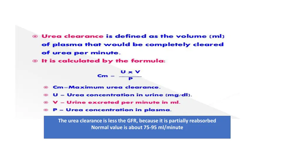 the urea clearance is less the gfr because