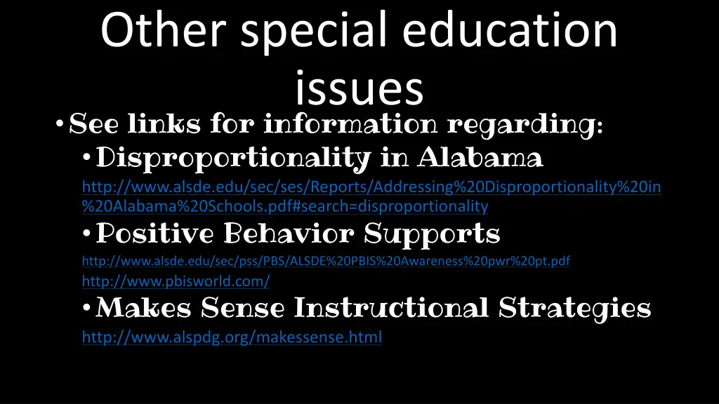 other special education issues see links